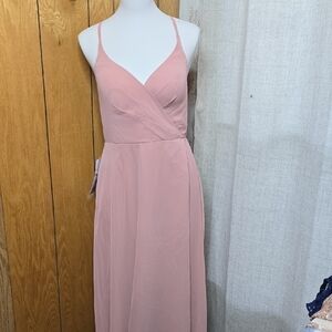 Azazie Pink Maxi Wrap Dress Spaghetti Strap